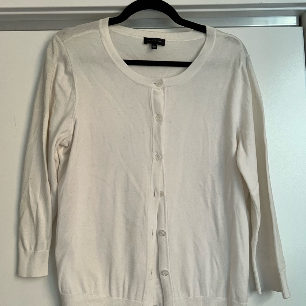 The Limited Women's Cream and Navy Sweater
